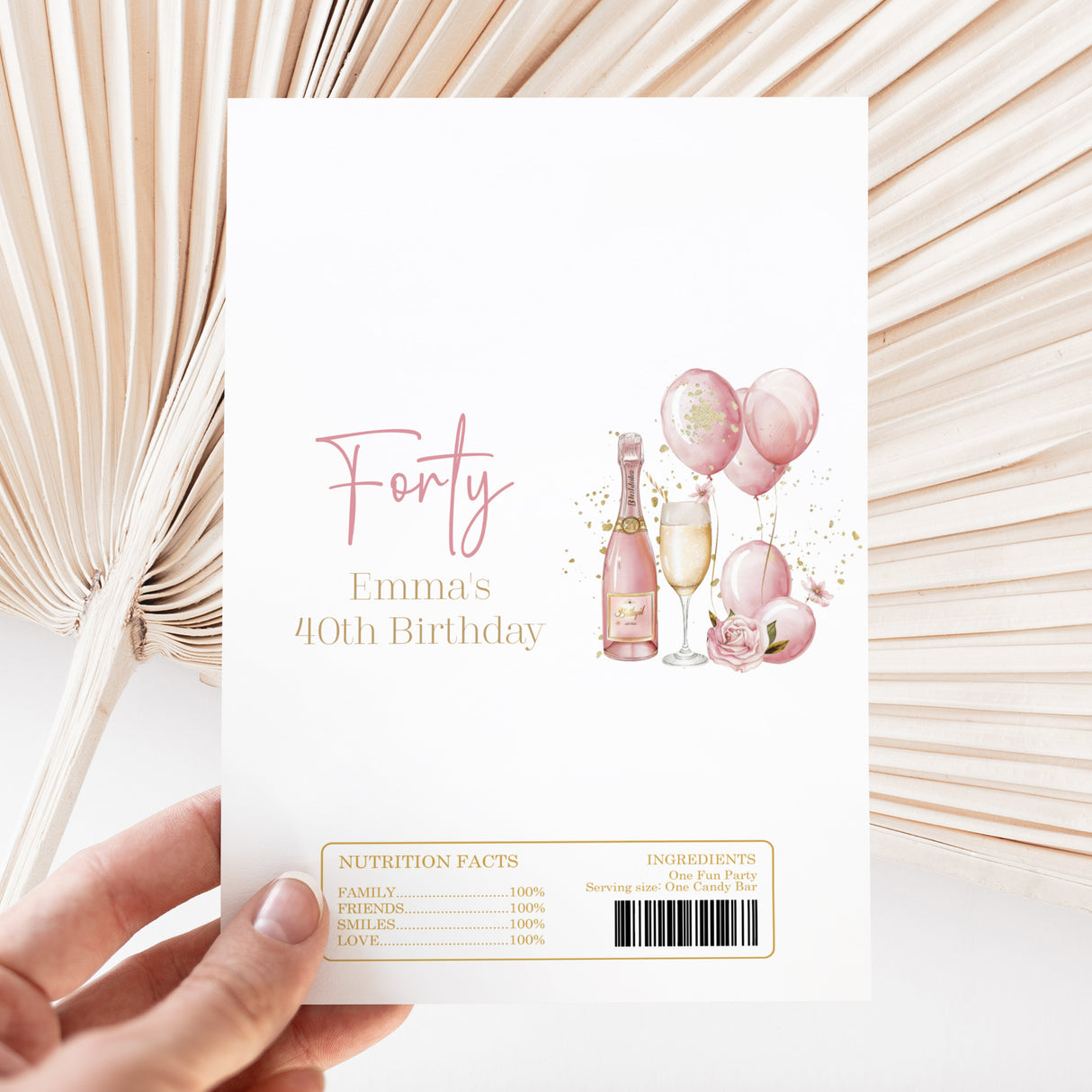 Pink Gold Champagne 40th Birthday Chocolate Wrapper DIY