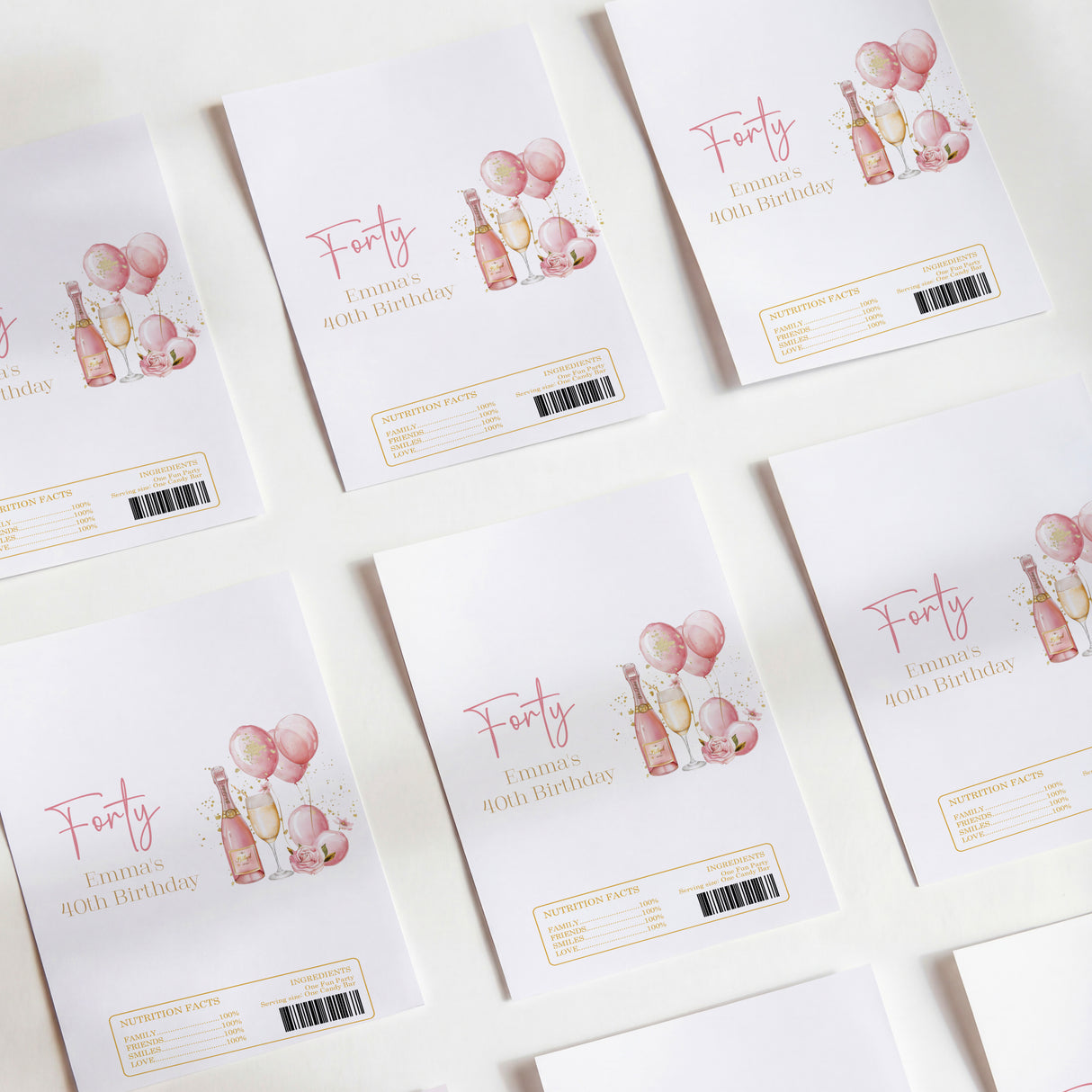 Pink Gold Champagne 40th Birthday Chocolate Wrapper DIY
