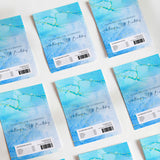 Blue 30th birthday chocolate wrappers with gold text and marbled accent lines
