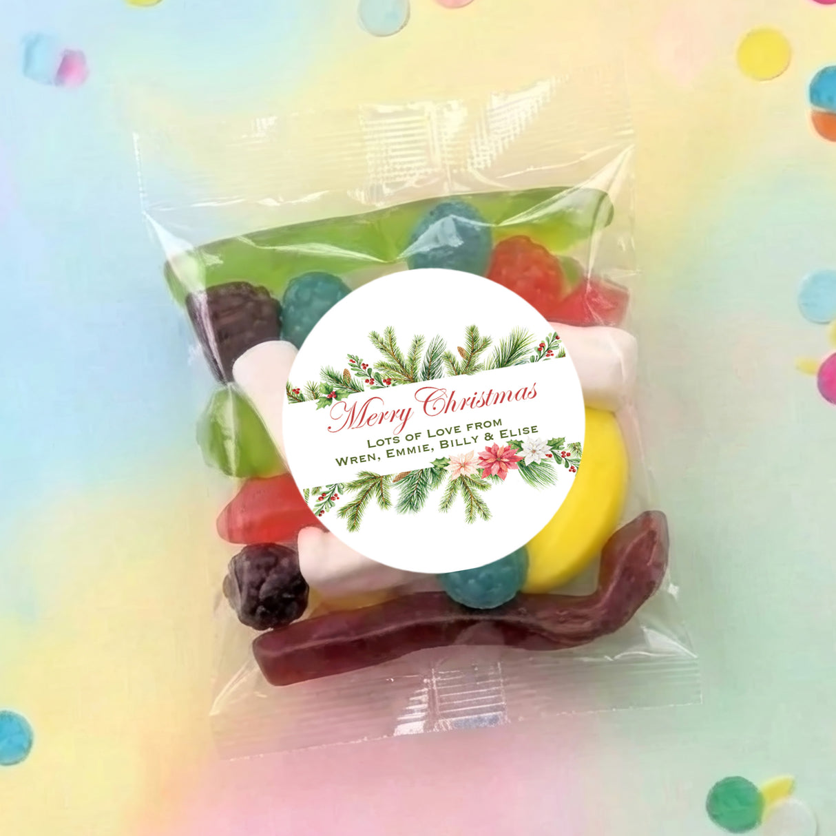 Watercolour Christmas Personalised Party Mix Lolly Bag