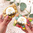 Personalised popcorn bags: 'Archie's 4th Birthday' circles with construction trucks