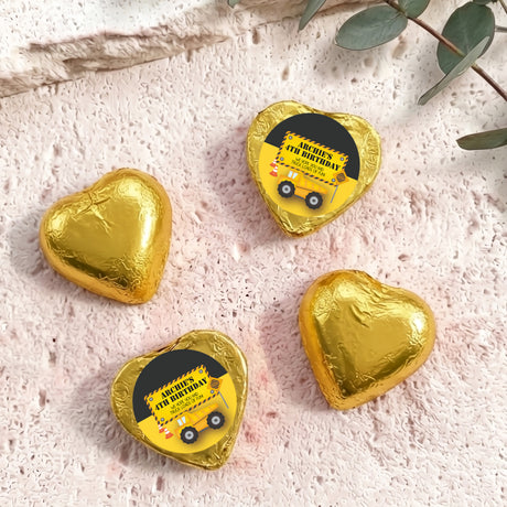 Gold foil chocolate heart with 'Archie's 4th Birthday' label