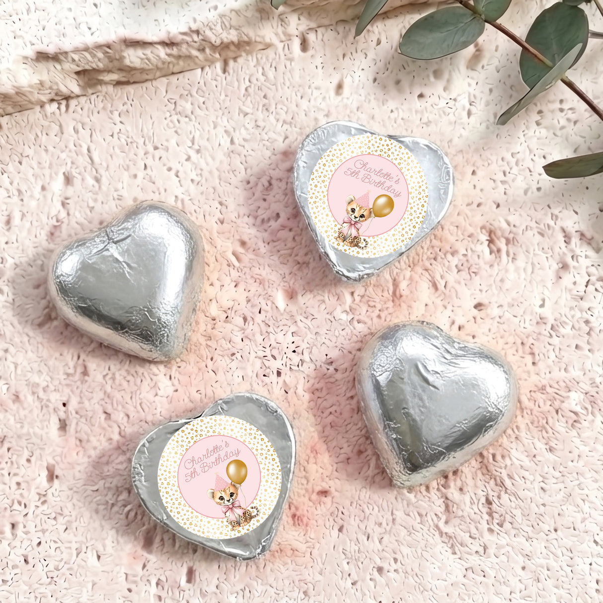 Pink Cheetah Girls Birthday Personalised Foil Covered Chocolate Hearts