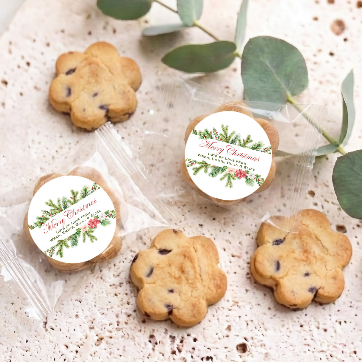 Watercolour Christmas Personalised Bite Size Choc Chip Cookies