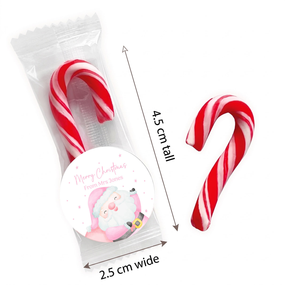 Pink Santa Personalised Mini Candy Canes