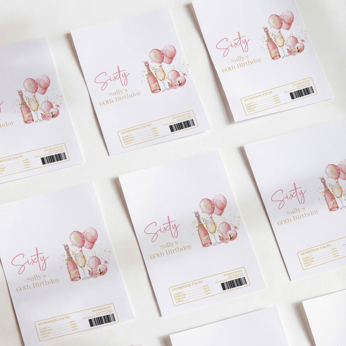 Pink Gold Champagne 60th Birthday Chocolate Wrapper DIY