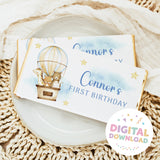 Chocolate bar wrapper for first birthday with hot air balloon animals and Digital Download badge