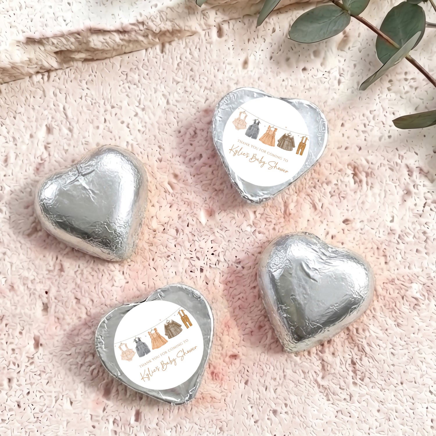 Vintage Baby Clothes Baby Shower Personalised Foil Covered Chocolate Hearts