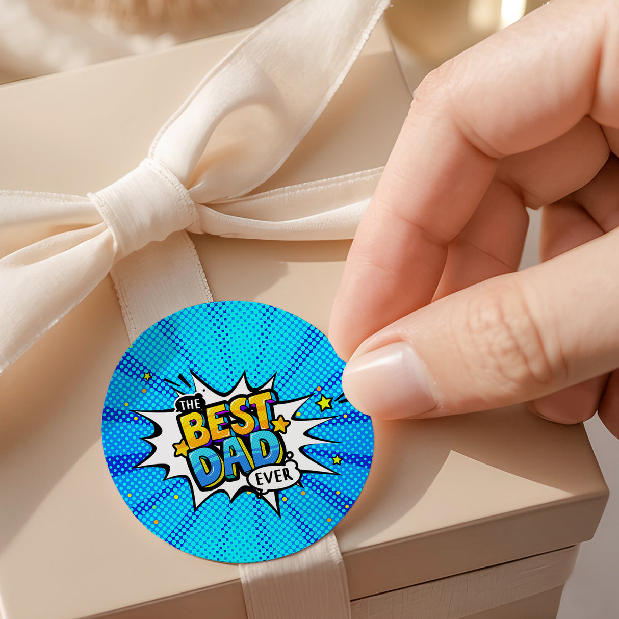 Best Dad Ever Fathers Day Blue Comic Round Printed Labels