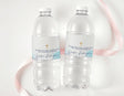 Confirmation water bottle labels on two clear bottles with gold cross and names