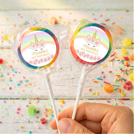 Pastel Rainbow Unicorn Personalised Lollipops