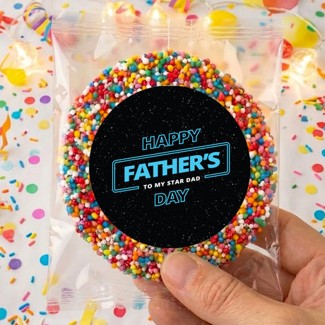 Giant sprinkle donut snack bag with Happy Father's Day card label