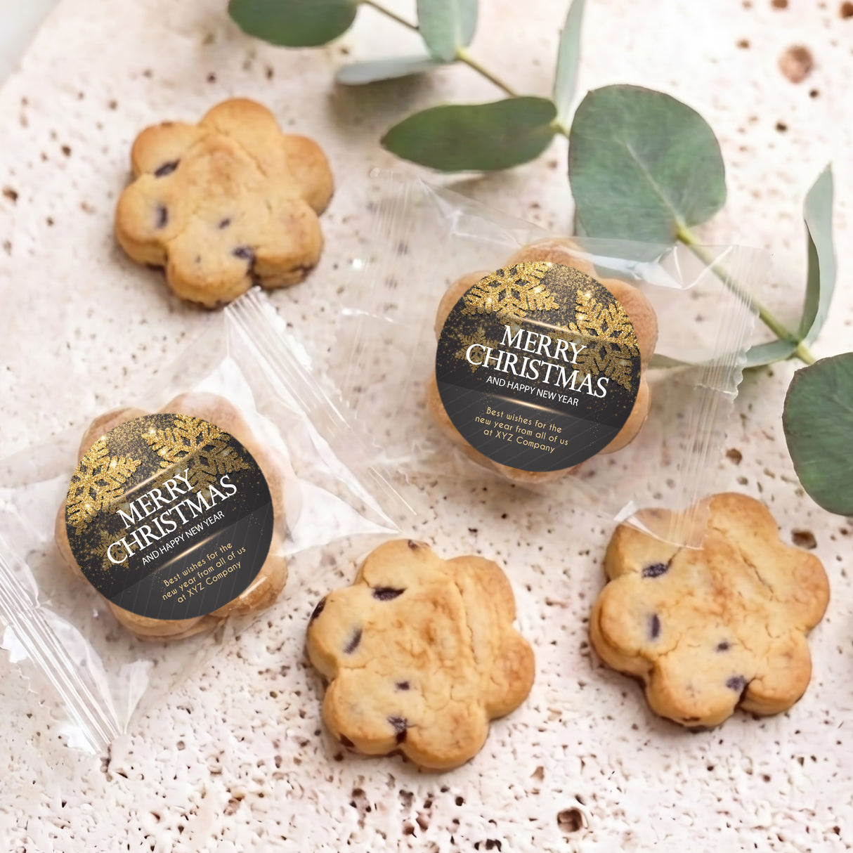 Christmas Gold Black Personalised Bite Size Choc Chip Cookies