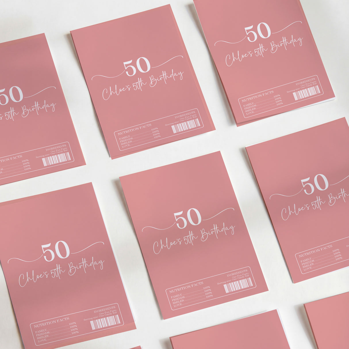 Dusty Pink 50th Birthday Chocolate Wrapper DIY Mockup