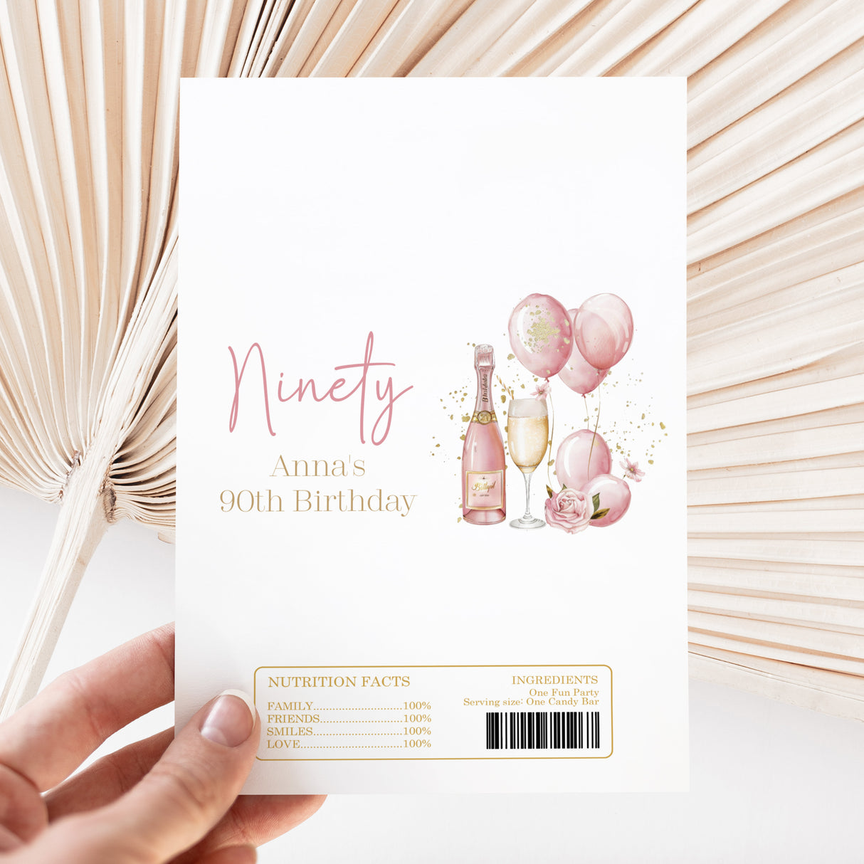 Pink Gold Champagne 90th Birthday Chocolate Wrapper DIY