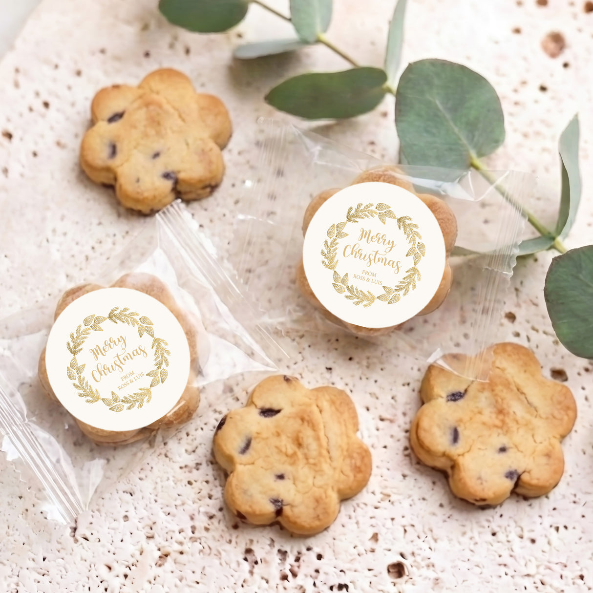 Christmas Gold Pine Personalised Bite Size Choc Chip Cookies