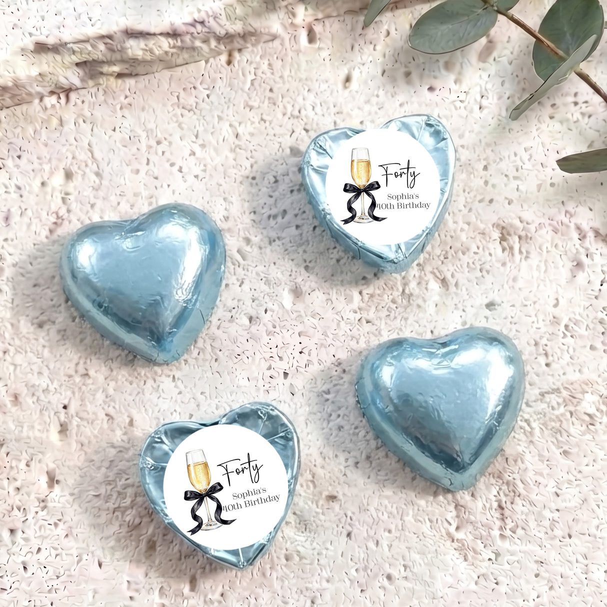 Champagne 40th Birthday Personalised Foil Covered Chocolate Hearts