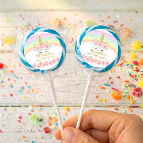Pastel Rainbow Unicorn Personalised Lollipops