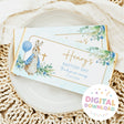 Peter Rabbit baptism chocolate bar wrapper with blue bunny, floral border, and text Henry's Baptism Day