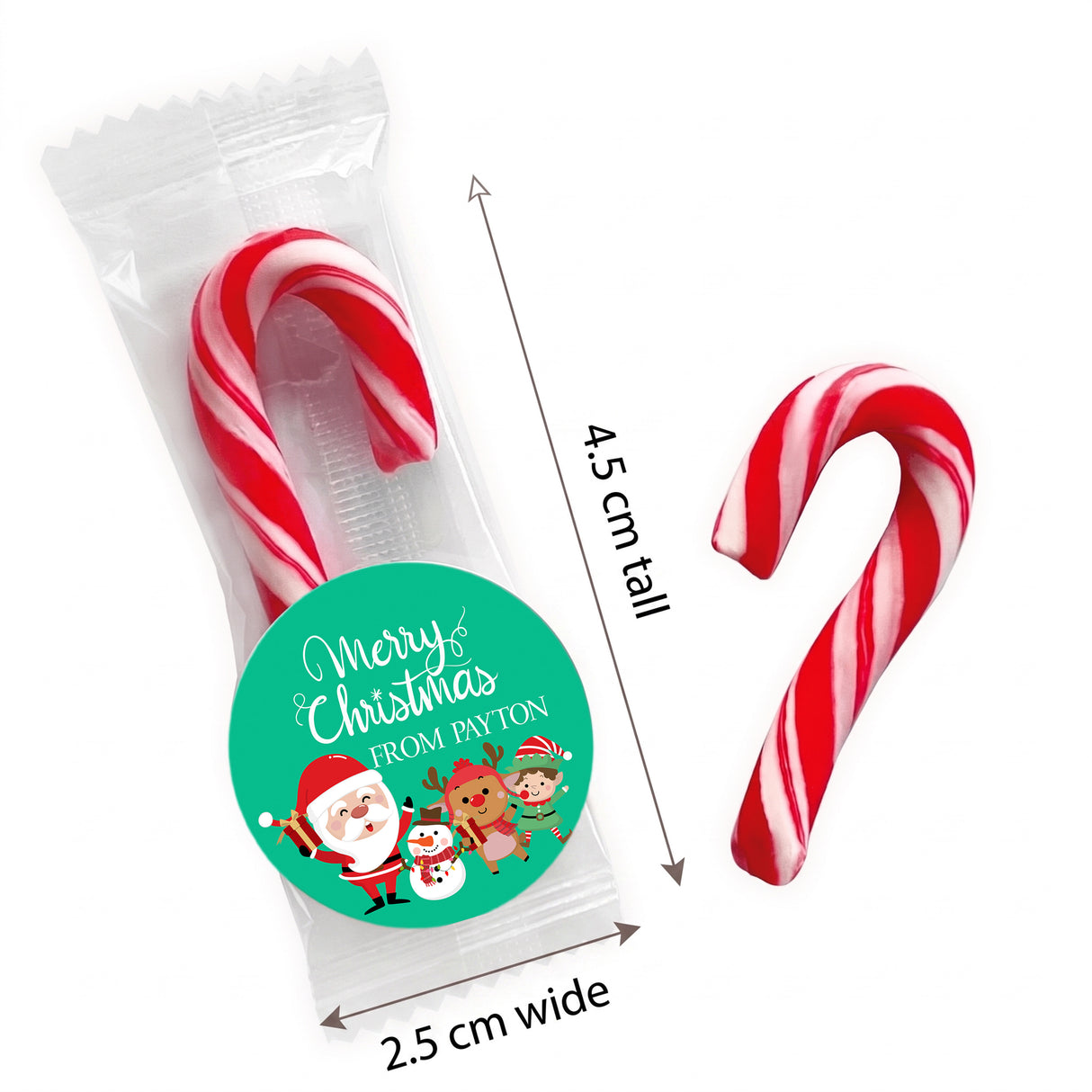 Merry Christmas Green Personalised Mini Candy Canes
