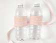 Blush pink christening drink bottle labels with white cross and personalised name