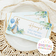 First birthday chocolate bar wrappers with Peter Rabbit, blue balloon and floral greenery