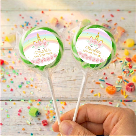 Pastel Rainbow Unicorn Personalised Lollipops