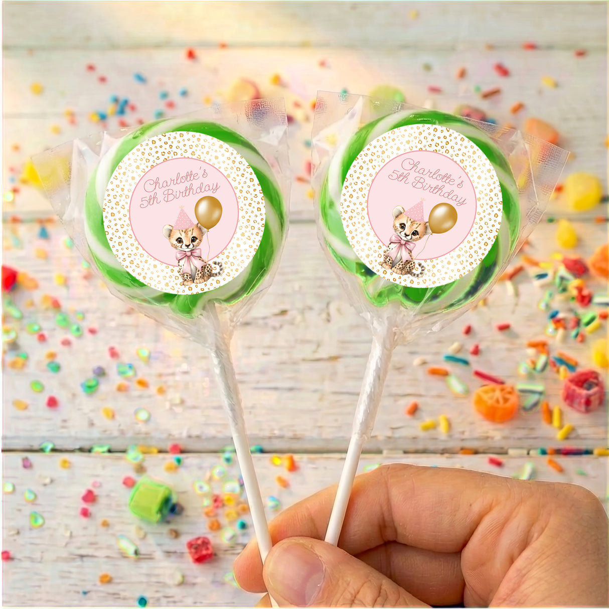 Pink Cheetah Girls Birthday Personalised Lollipops