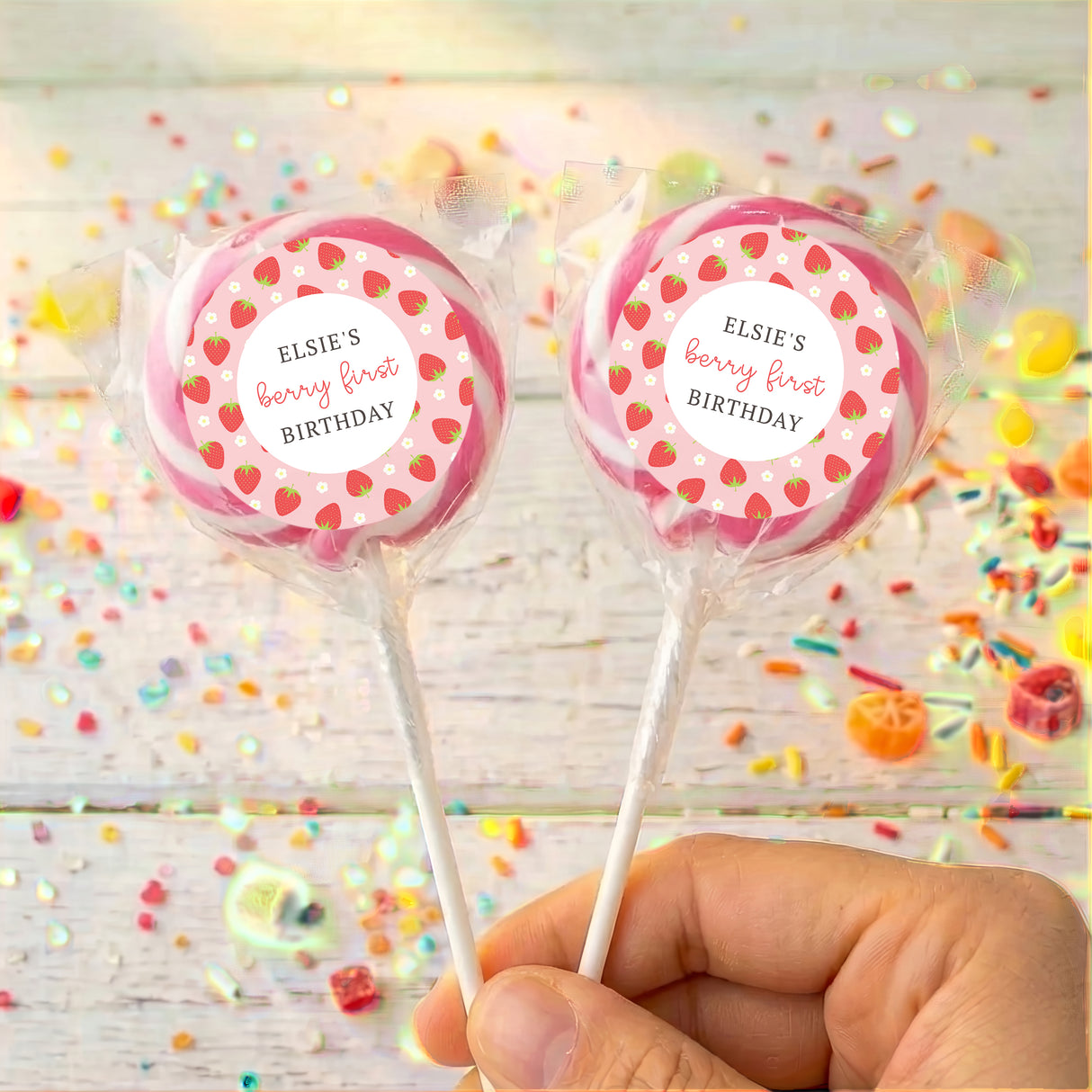 Berry First Birthday Personalised Lollipops