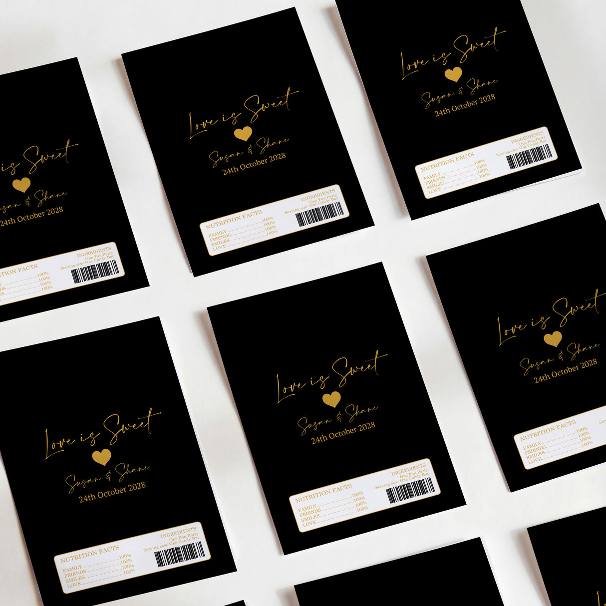 Love Is Sweet Gold Black Chocolate Bar Wrappers DIY Mockup