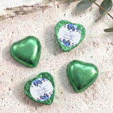Personalised foil heart chocolates, green with floral Confirmation message