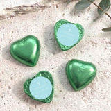 Green heart foil chocolates with cross and personalised label