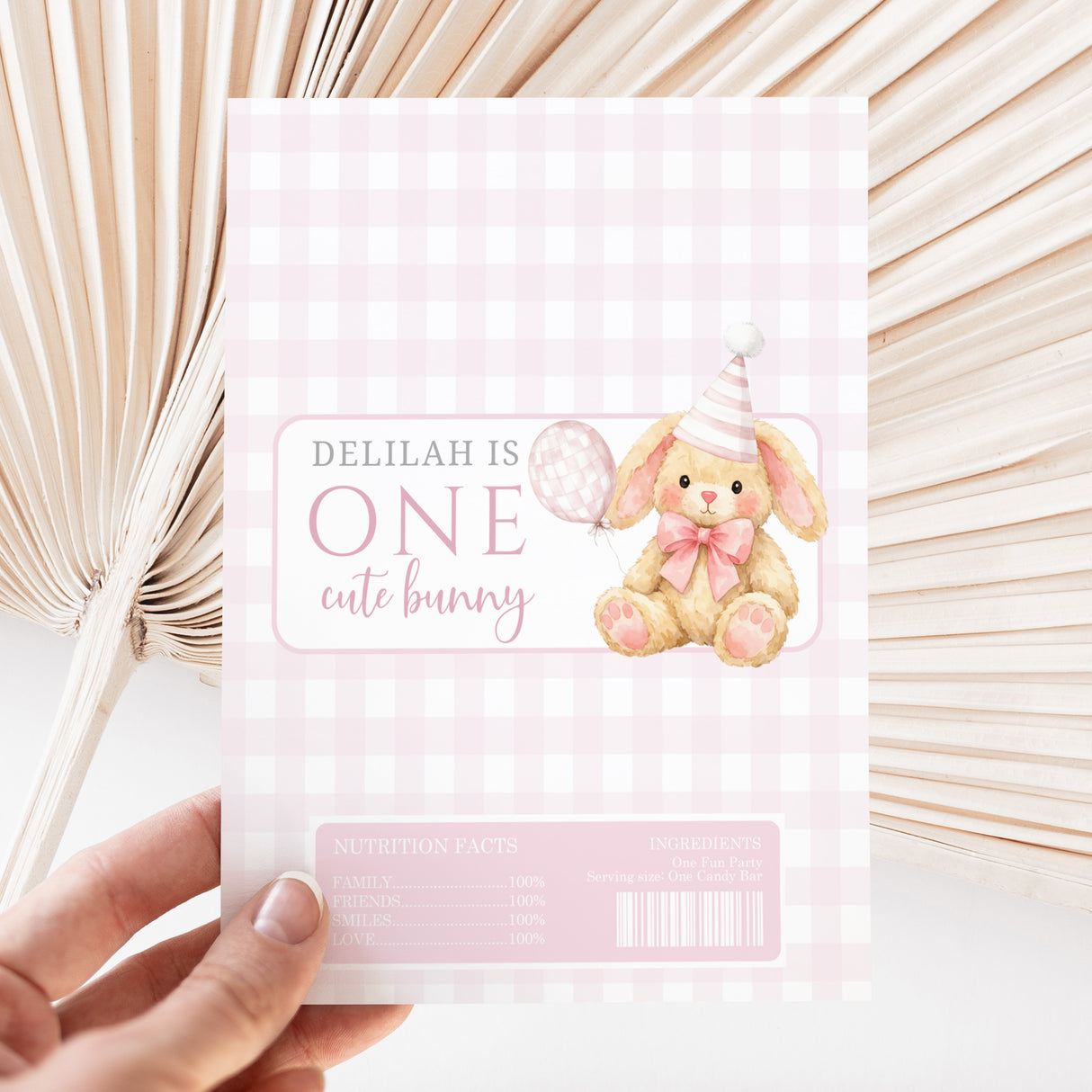 Pink Bunny First Birthday Chocolate Wrapper DIY