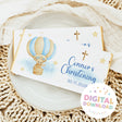 Christening chocolate bar wrapper with hot air balloon bear graphic and 'Connor's Christening' date.