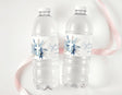 Pair of clear plastic water bottles with blue pampas cross personalised labels