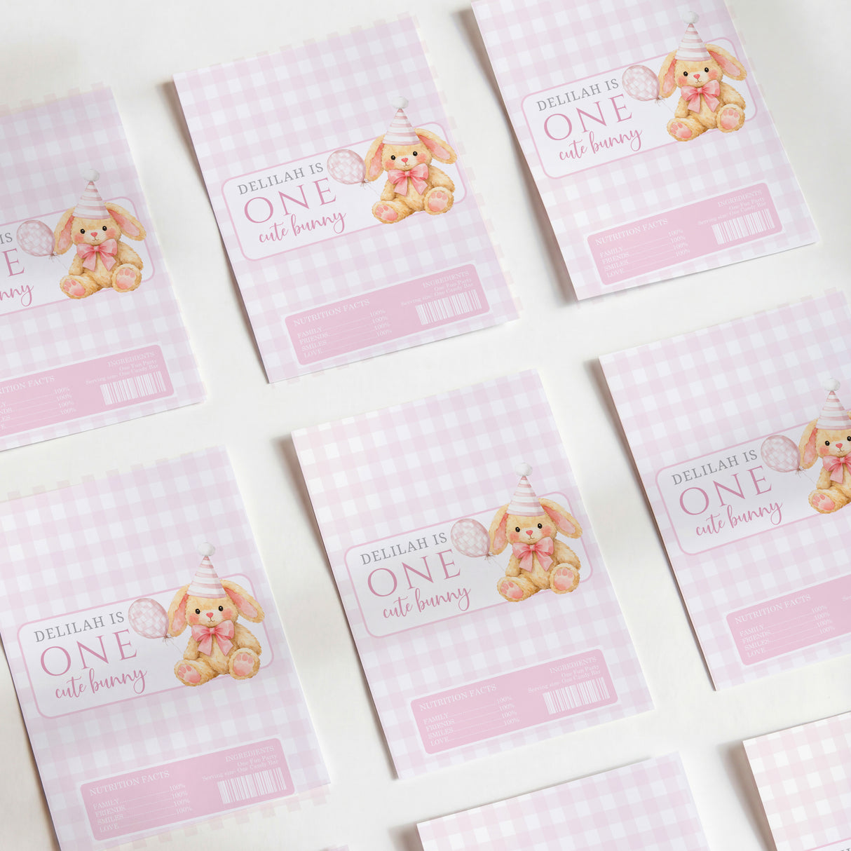 Pink Bunny First Birthday Chocolate Wrapper DIY Mockup