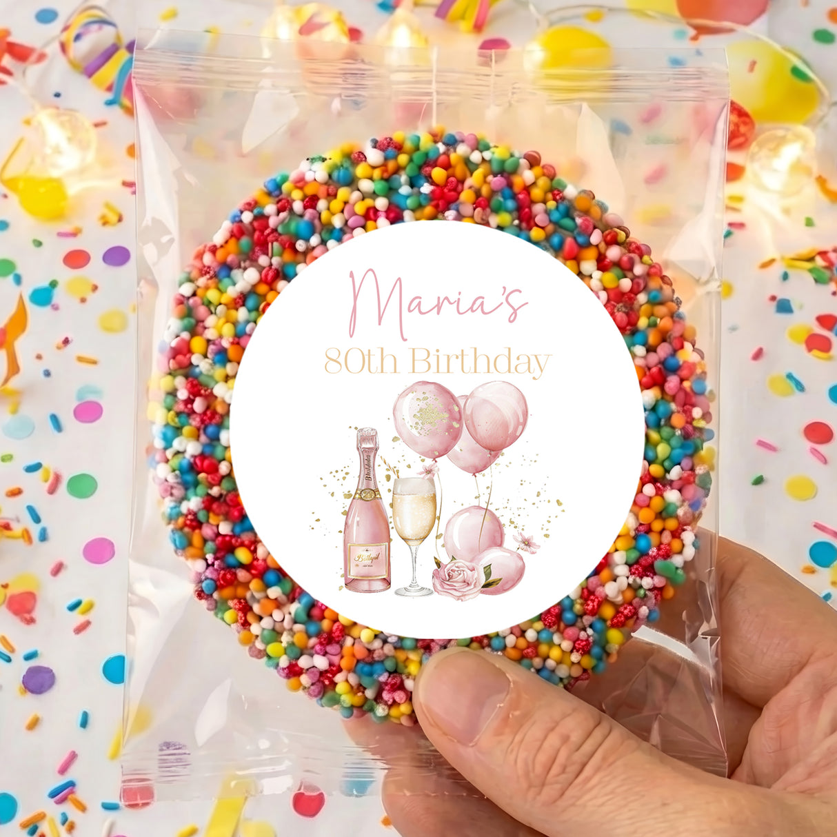 Pink Champagne 80th Birthday Personalised Giant Freckles