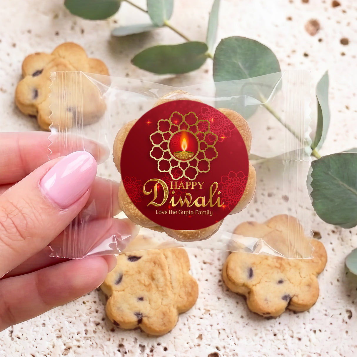 Diwali Red Candle Personalised Bite Size Choc Chip Cookies