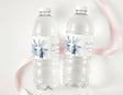 Boho blue confirmation bottle labels on clear drink bottles with cross and floral design
