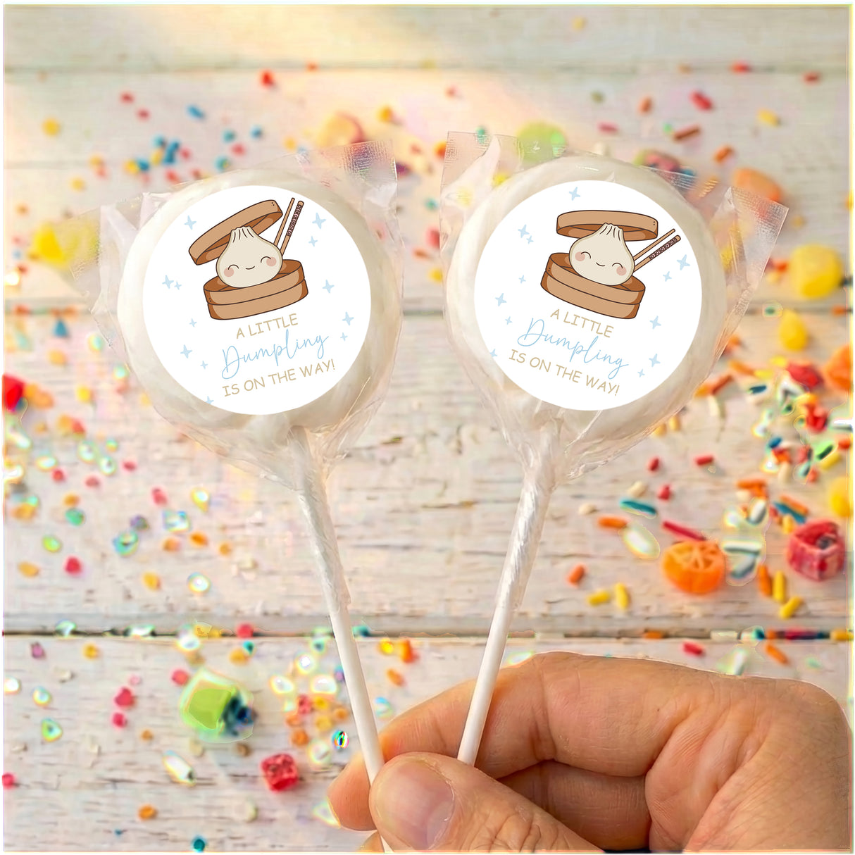 Little Dumpling Blue Personalised Lollipops