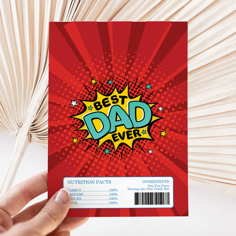 Red chocolate wrapper DIY with 'Best Dad Ever' text and nutrition facts label