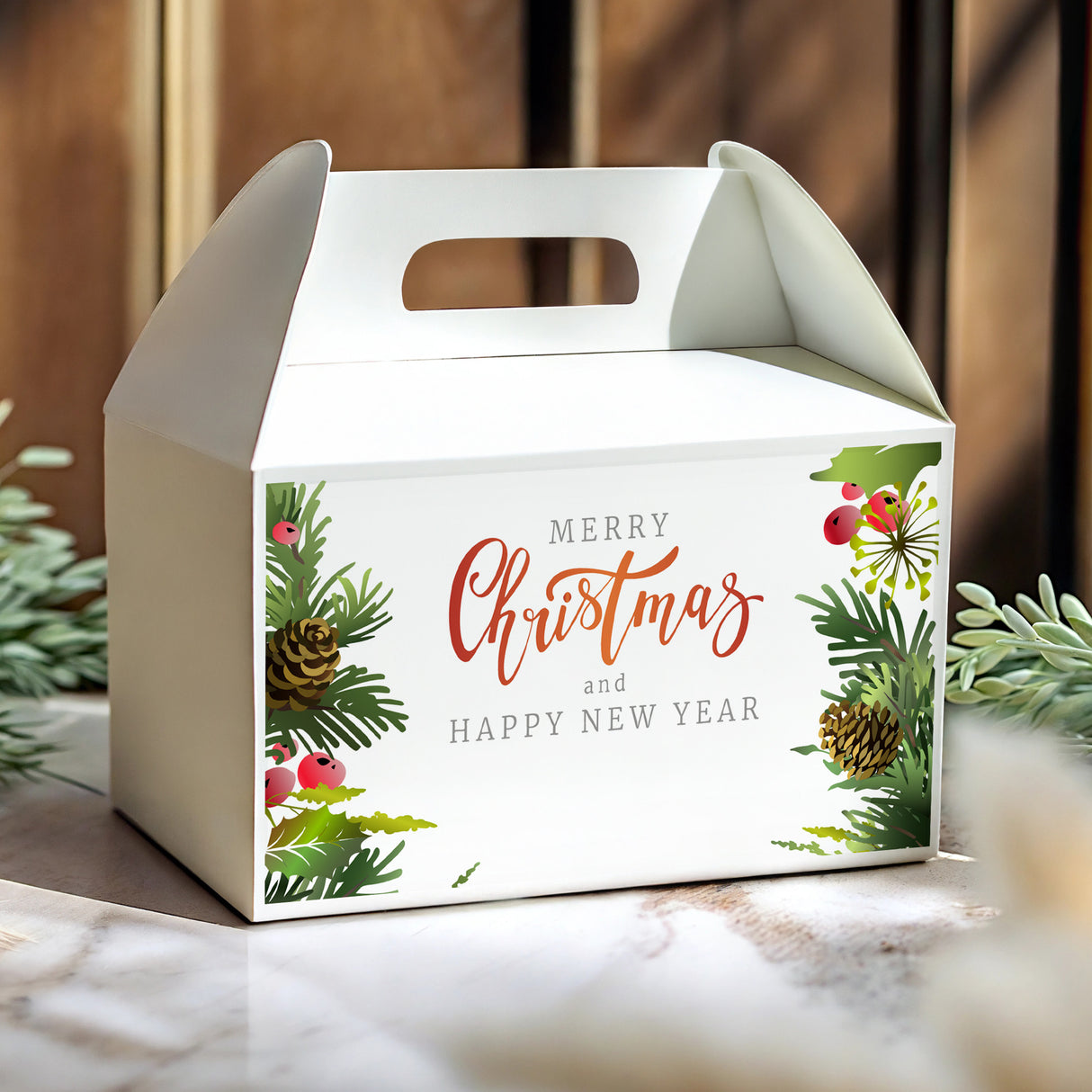 Christmas Greenery Personalised Gable Favour Box