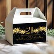 21st birthday personalised gable favour box, black with gold stars and '21', Ashby text