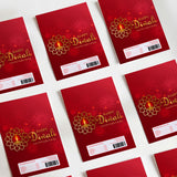 Red Diwali chocolate wrappers, 'Happy Diwali' mandala design, DIY