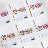 Set of NAIDOC Week printed chocolate wrappers, white with colorful dot logo and labels
