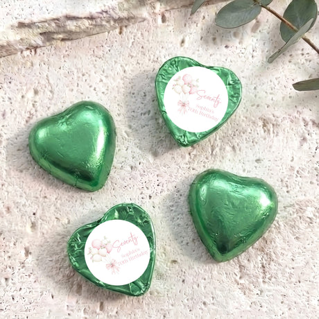 Balloons Bow 70th Birthday Personalised Foil Covered Chocolate Hearts