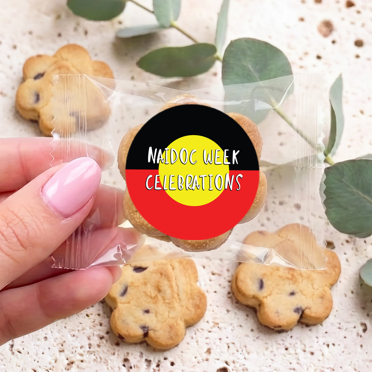 Naidoc Aboriginal Flag Personalised Bite Size Choc Chip Cookies