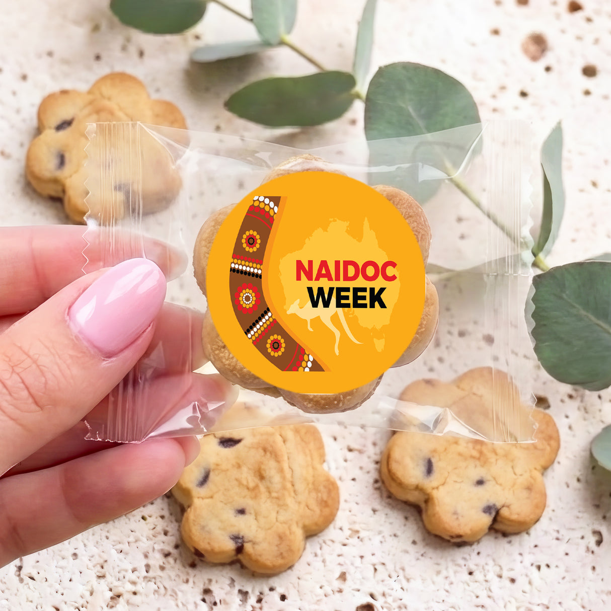 Naidoc Boomerang Personalised Bite Size Choc Chip Cookies