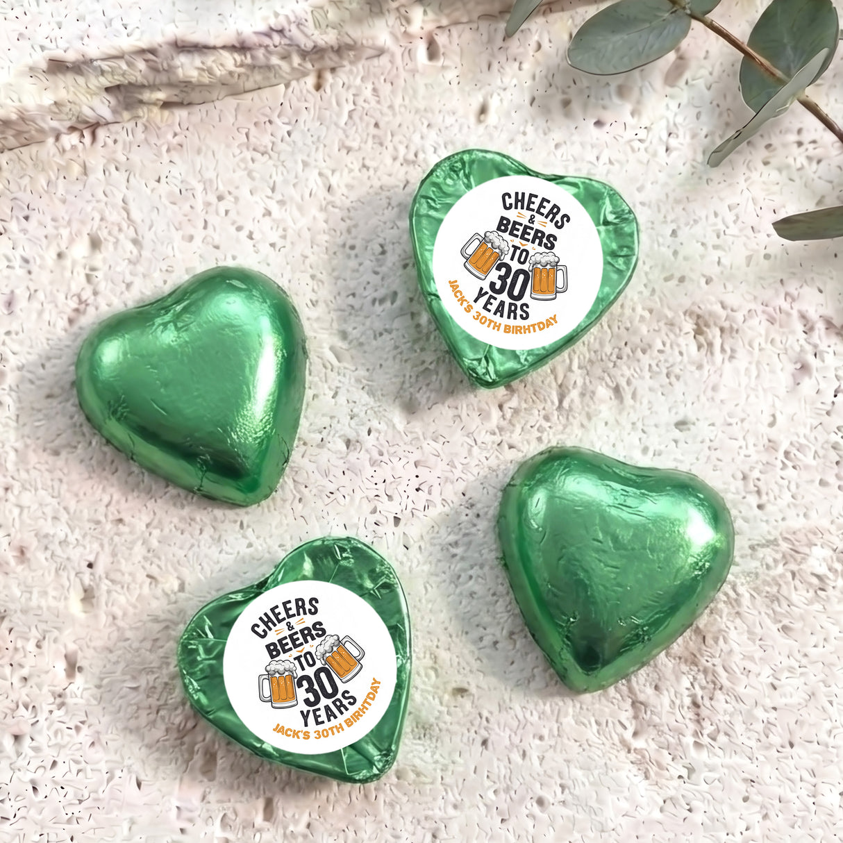 Cheers Beers 30th Birthday Personalised Foil Covered Chocolate Hearts