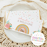 Chocolate bar wrapper with rainbow and floral design, text 'A WILD ONE' and 'One'.